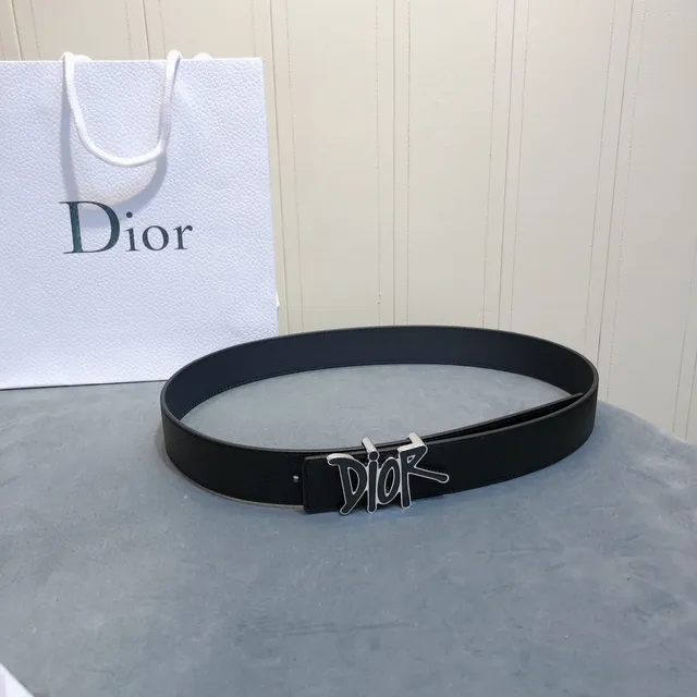 Dior Graffiti Logo Black Leather Belt 2