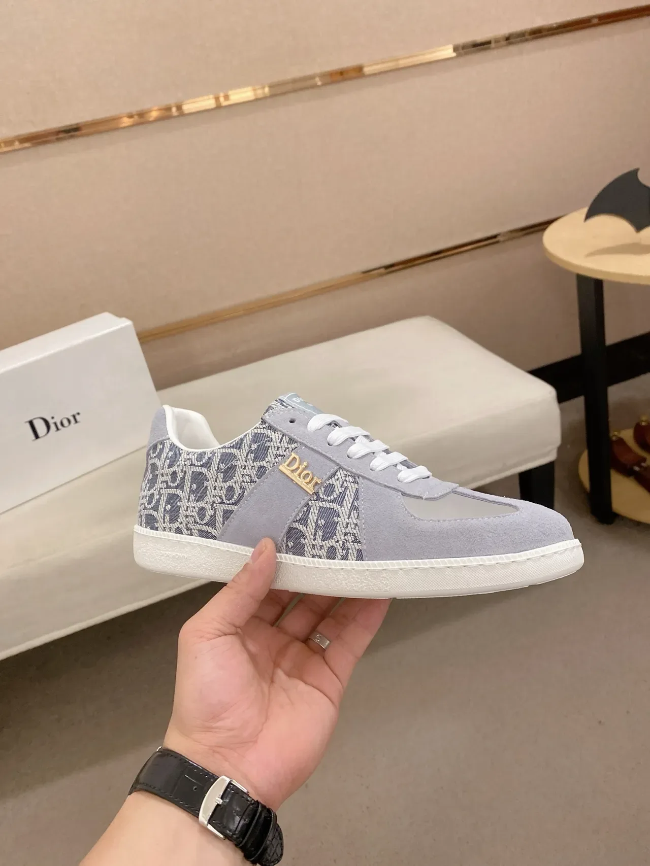 Dior Gray Blue Low-Top Suede And Monogram Textile Lifestyle Sneakers 5