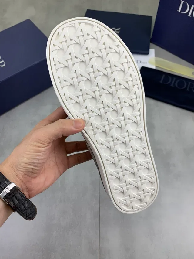 Dior Gray White Monogram-Print Canvas Upper Ribbed Heel Tab Sneakers 2