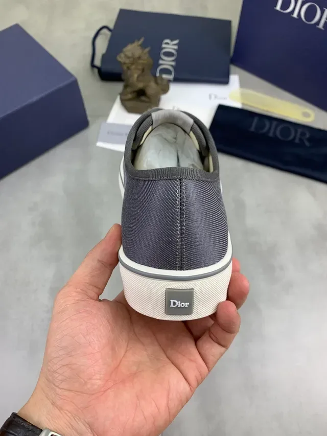Dior Gray White Monogram-Print Canvas Upper Ribbed Heel Tab Sneakers 3
