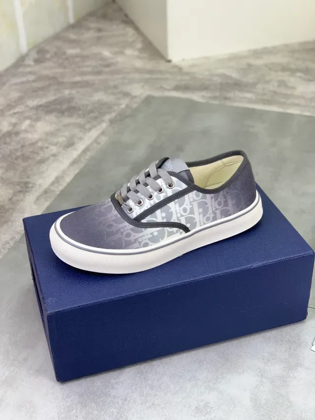 Dior Gray White Monogram-Print Canvas Upper Ribbed Heel Tab Sneakers 4