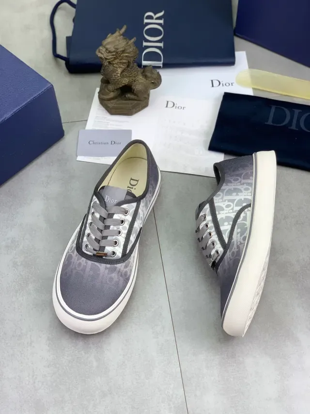Dior Gray White Monogram-Print Canvas Upper Ribbed Heel Tab Sneakers 5