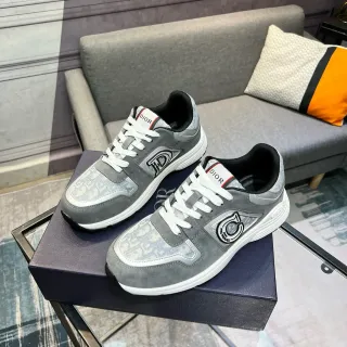 Dior Gray White Suede And Monogram-Print Textile Upper Chunky Midsole Lifestyle Sneakers
