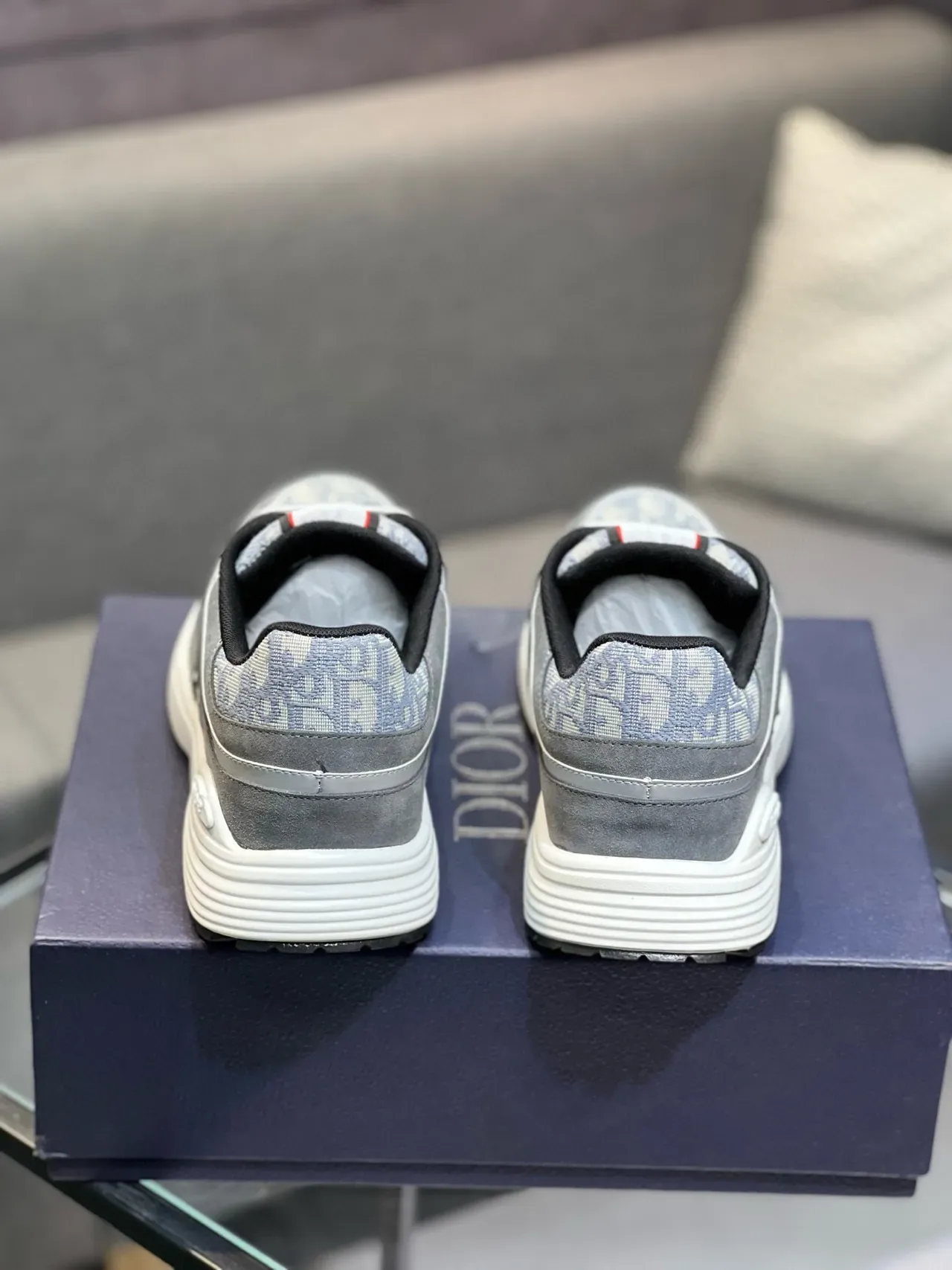 Dior Gray White Suede And Monogram-Print Textile Upper Chunky Midsole Lifestyle Sneakers 2