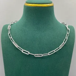 Dior Link Chain Necklace Silver-Tone Rectangular Paperclip Necklace