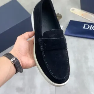 Dior काला सफेद सूड लोफर पेनी स्ट्रैप लोफर
