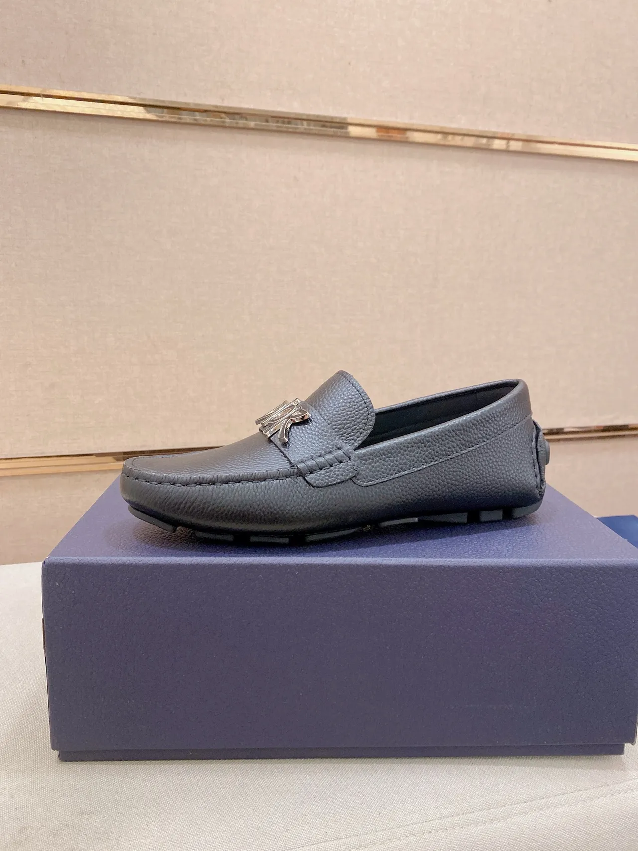 Dior Logo Strap Black Silver Pebbled Leather Metal Loafer 2