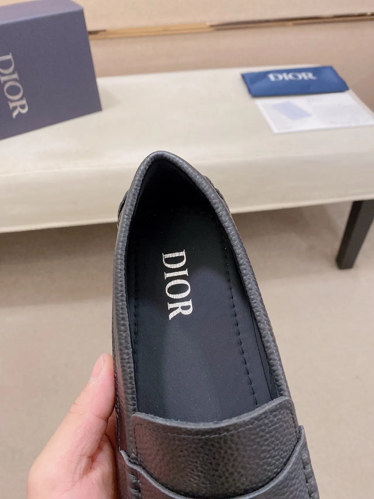Dior Logo Strap Black Silver Pebbled Leather Metal Loafer 7