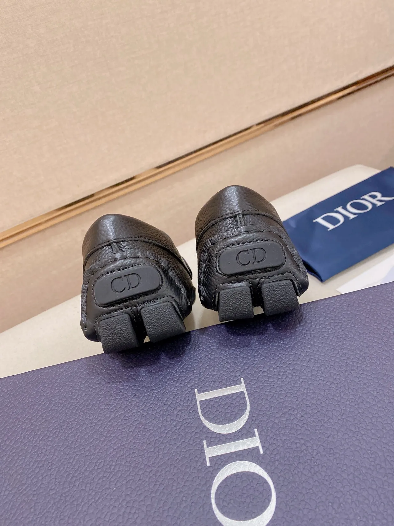 Dior Logo Strap Black Silver Pebbled Leather Metal Loafer 9
