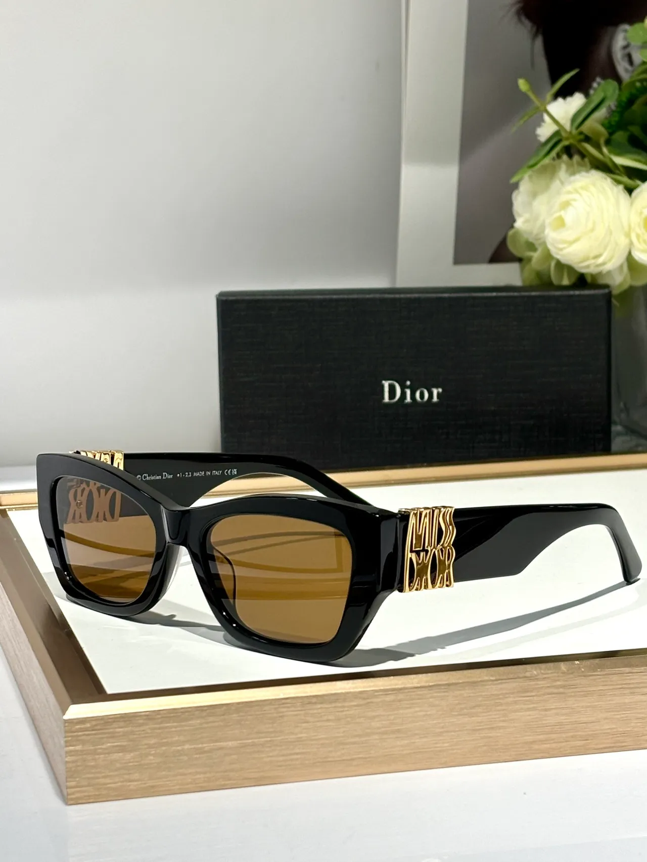 Dior 密斯迪奥 光泽黑 矩形 猫眼 太阳镜 8