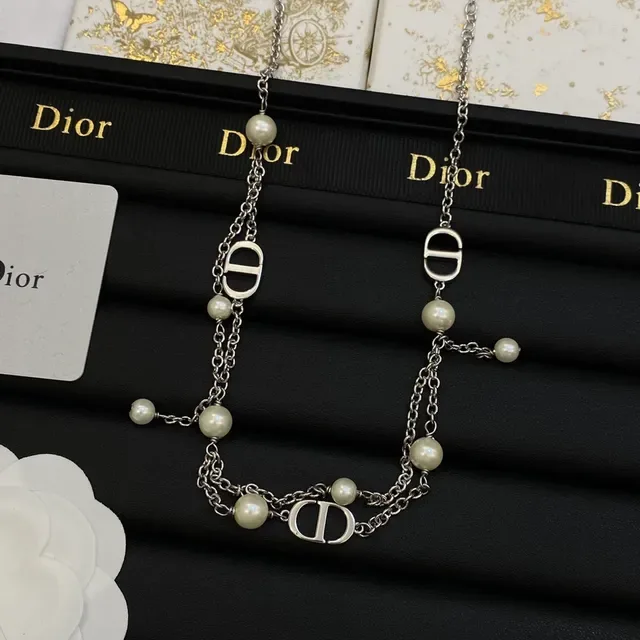 Dior Multi-Chain Pearl and CD Logo Necklace 5