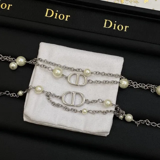 Dior Multi-Chain Pearl and CD Logo Necklace 6