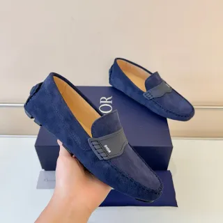 Dior Navy Black Suede Molded Rubber Strap Loafer