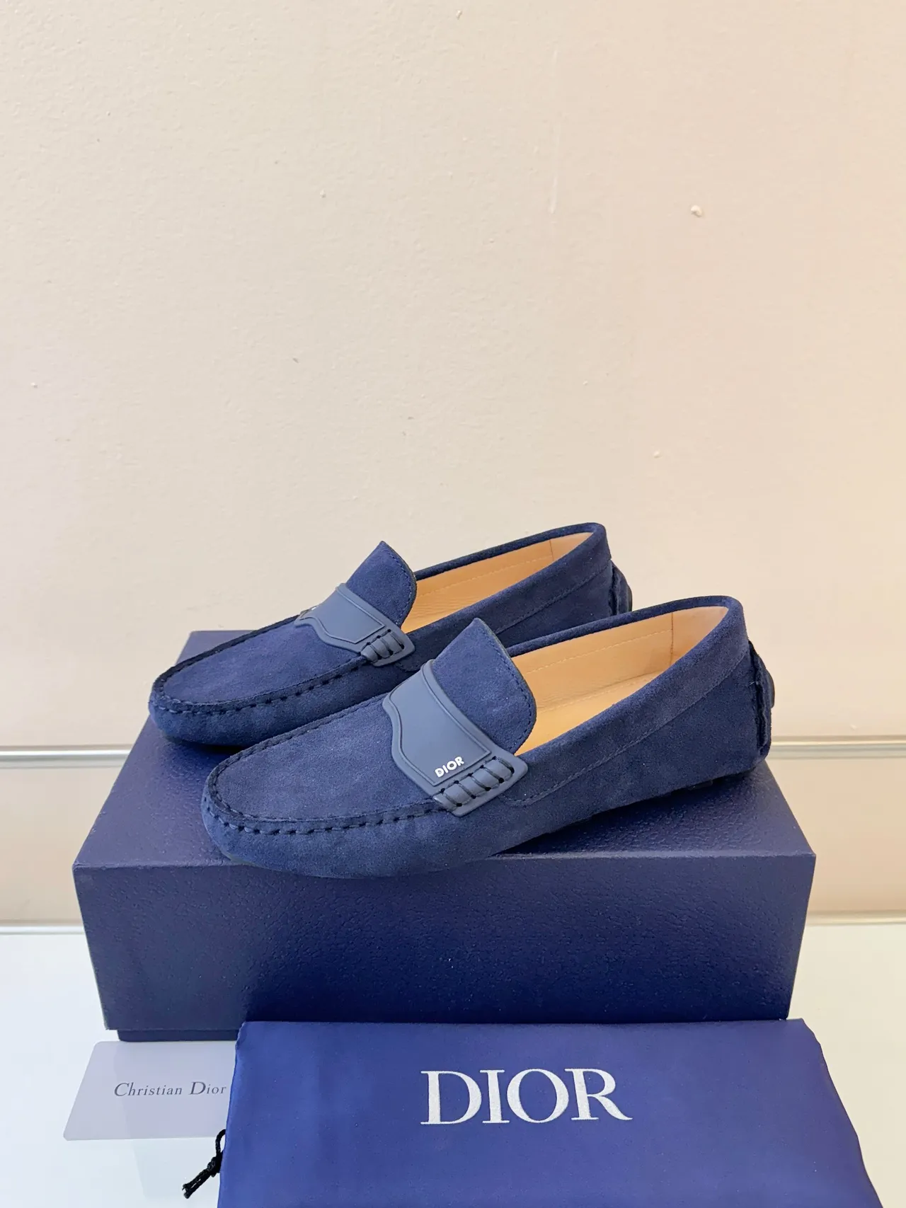 Dior Navy Black Suede Molded Rubber Strap Loafer 2