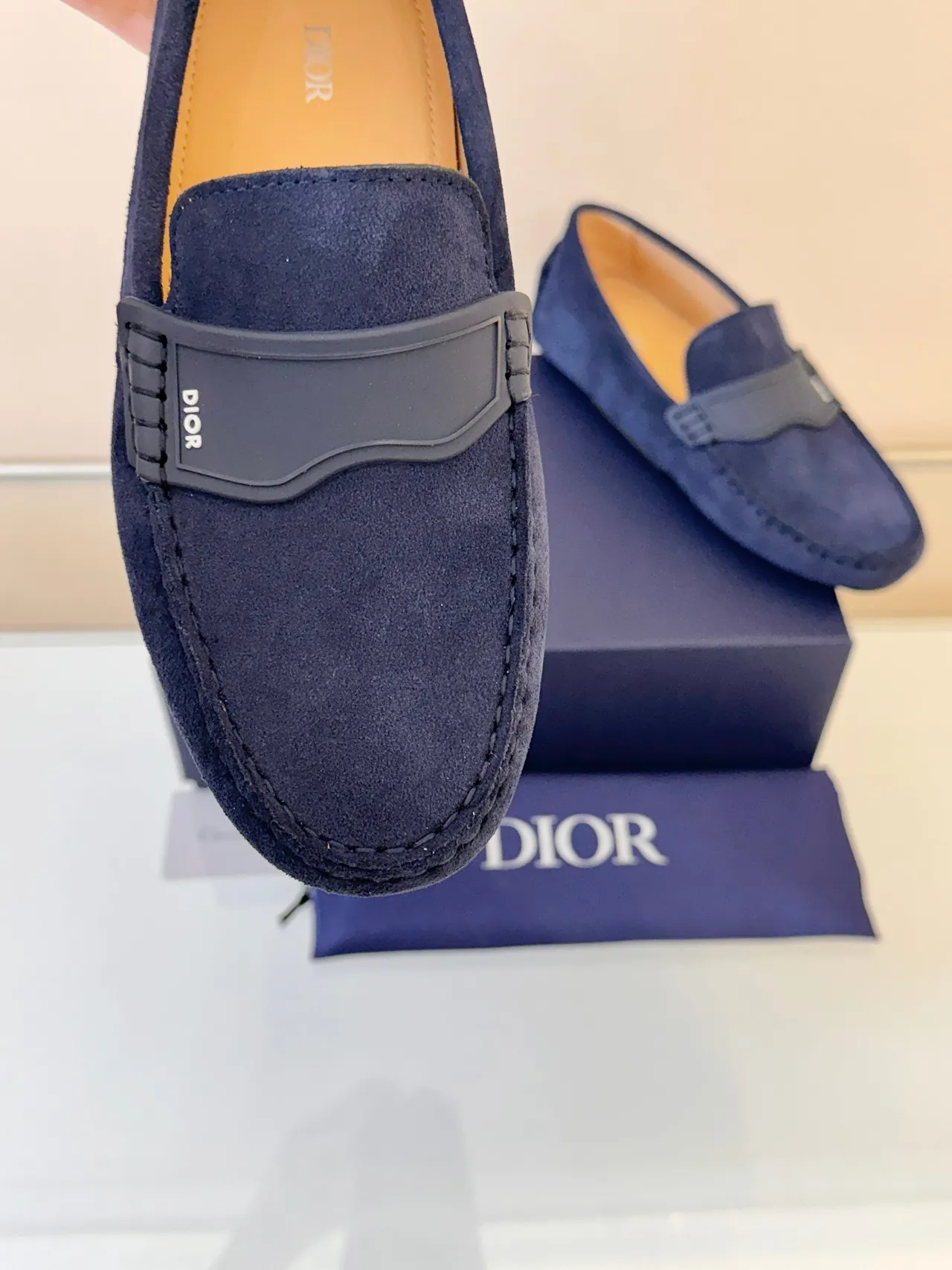 Dior Navy Black Suede Molded Rubber Strap Loafer 3