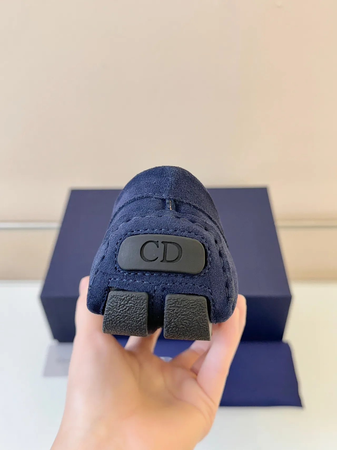 Dior Navy Black Suede Molded Rubber Strap Loafer 4