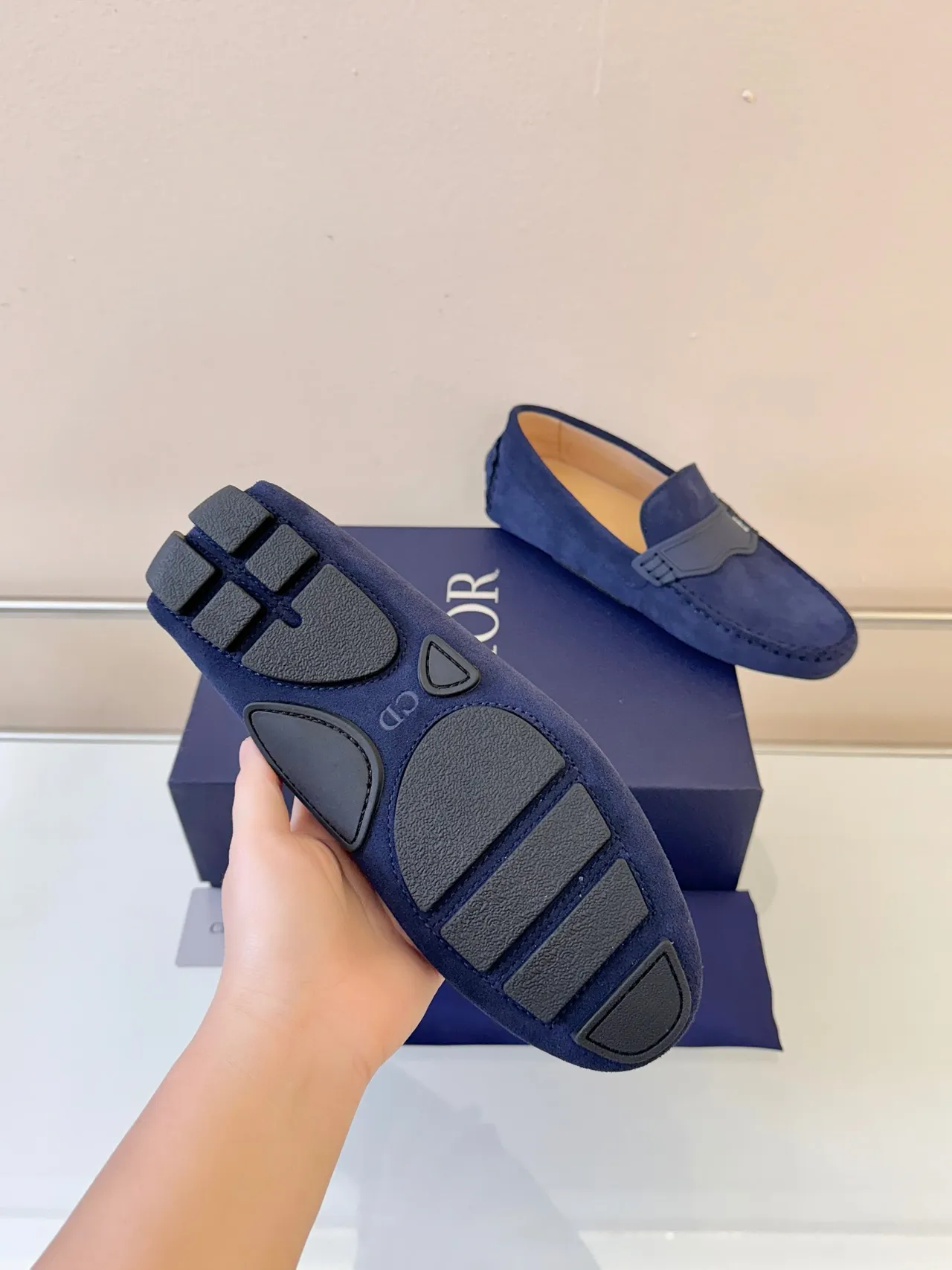 Dior Navy Black Suede Molded Rubber Strap Loafer 5