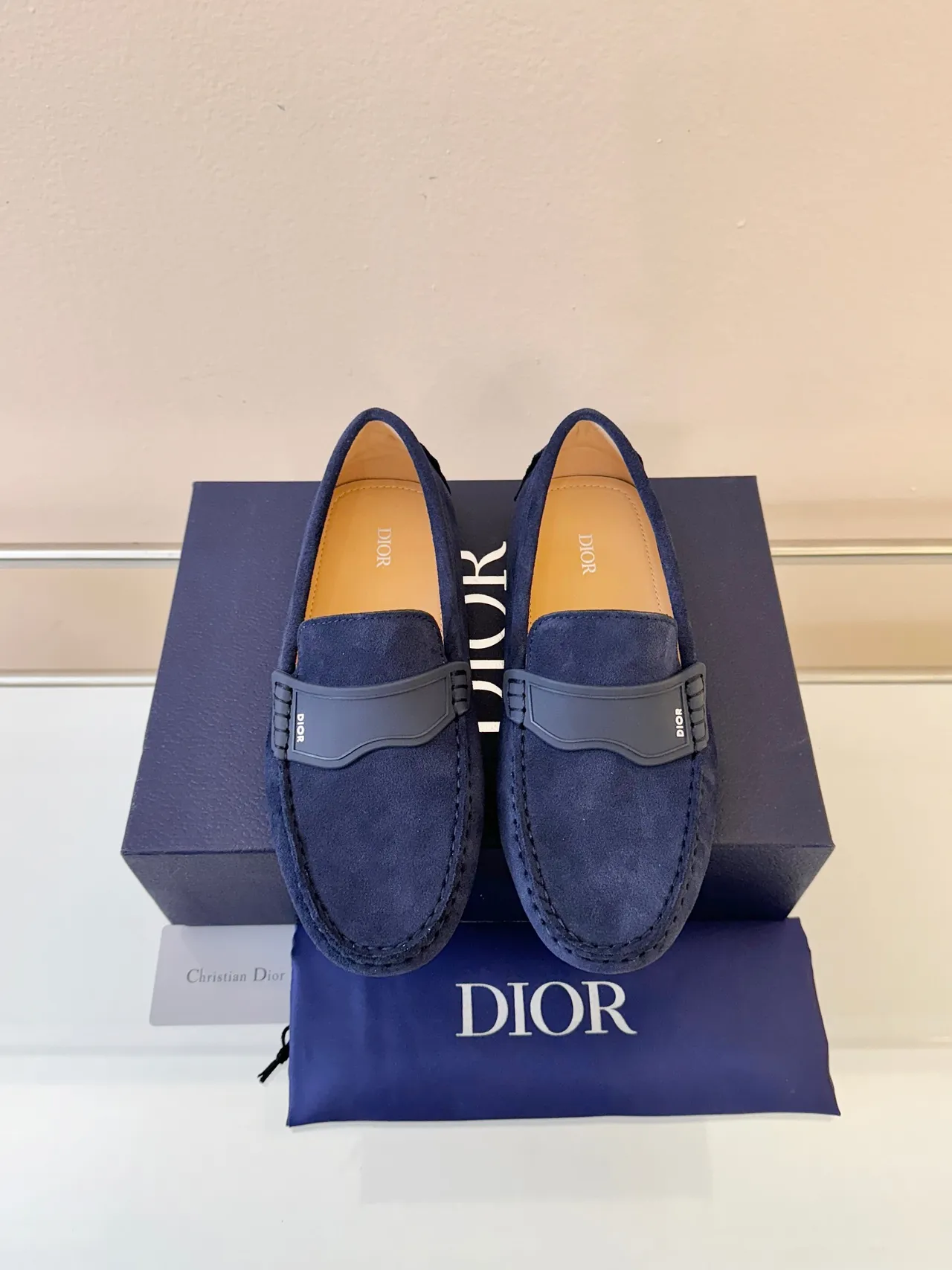 Dior Navy Black Suede Molded Rubber Strap Loafer 6