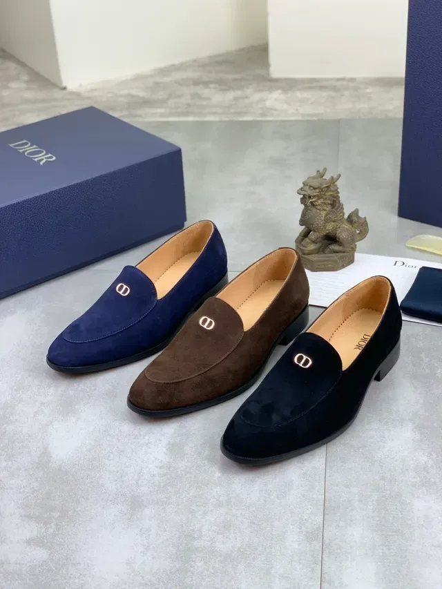 Dior Navy Gold Suede Metal D-Logo Accent Loafer 2