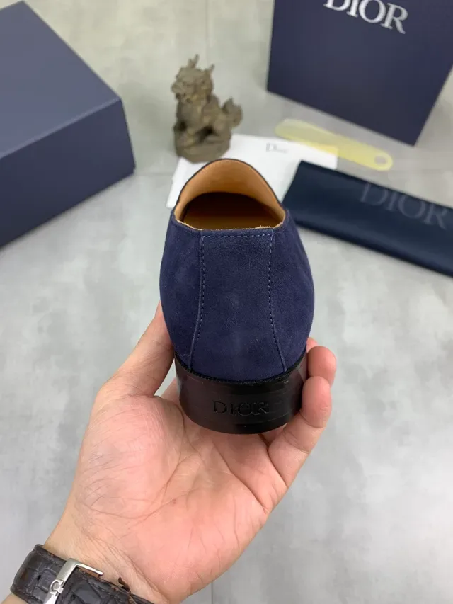 Dior Navy Gold Suede Metal D-Logo Accent Loafer 4