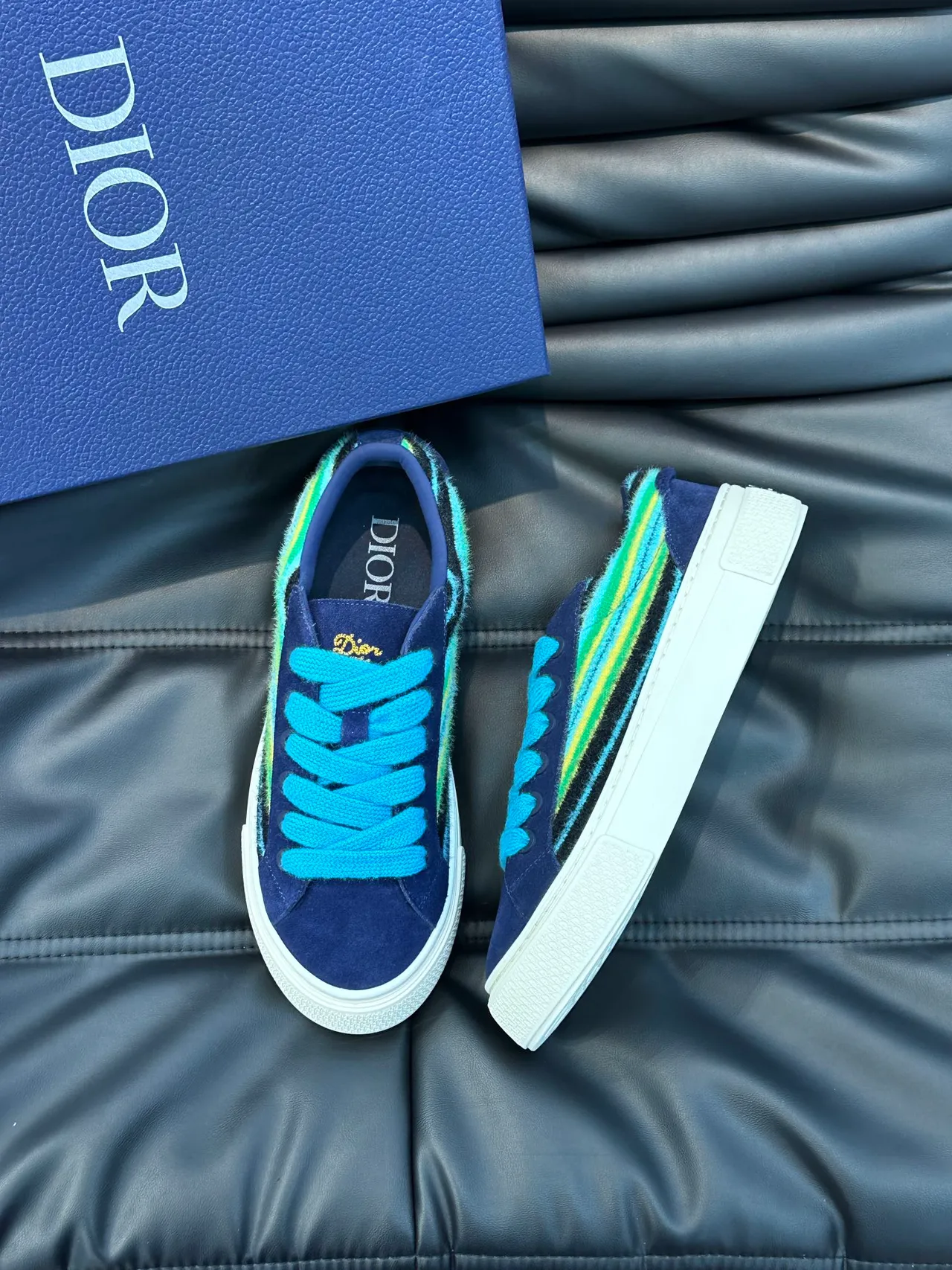 Dior Navy Multicolor Suede Upper Knitted Turquoise Laces Lifestyle Sneakers 5