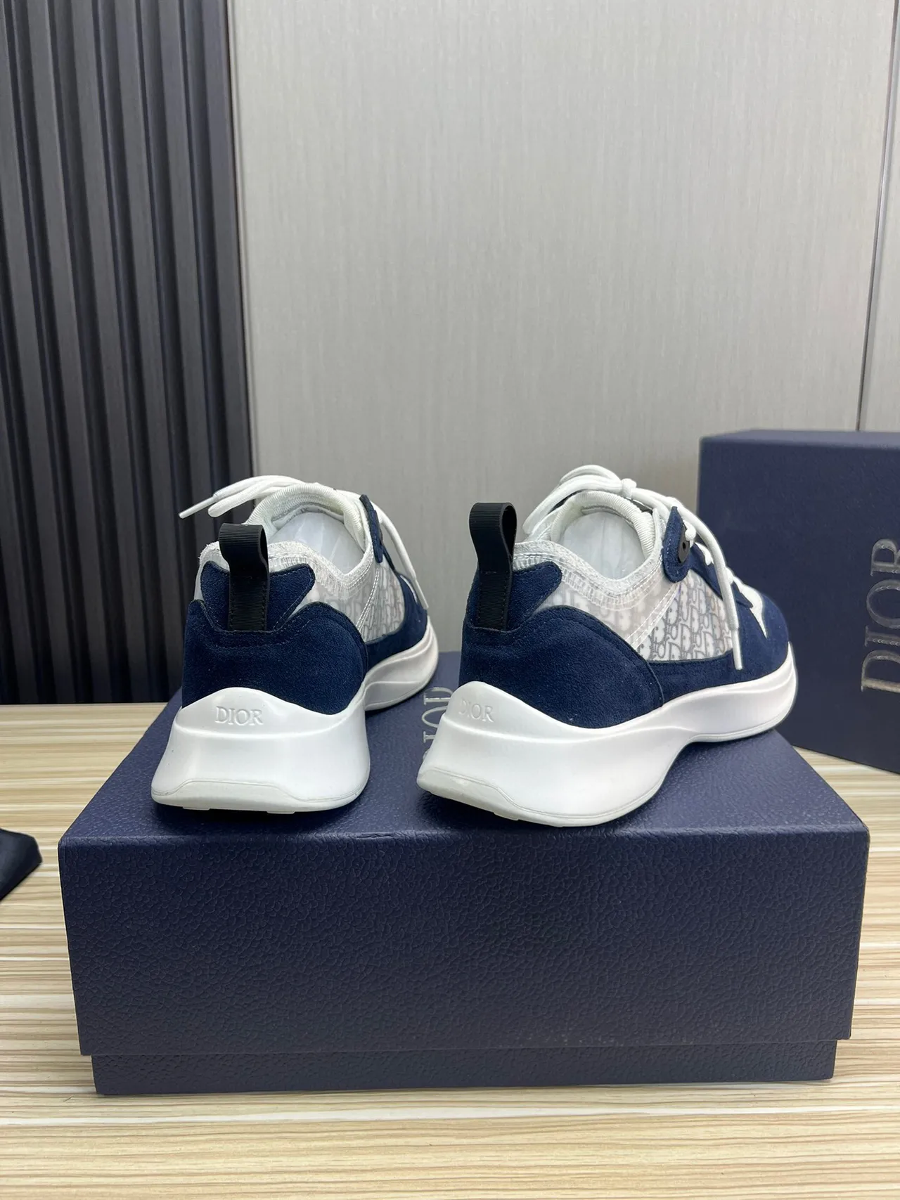 Dior Navy White Chunky Platform Sole Mixed Suede And Mesh Lifestyle Sneakers 3