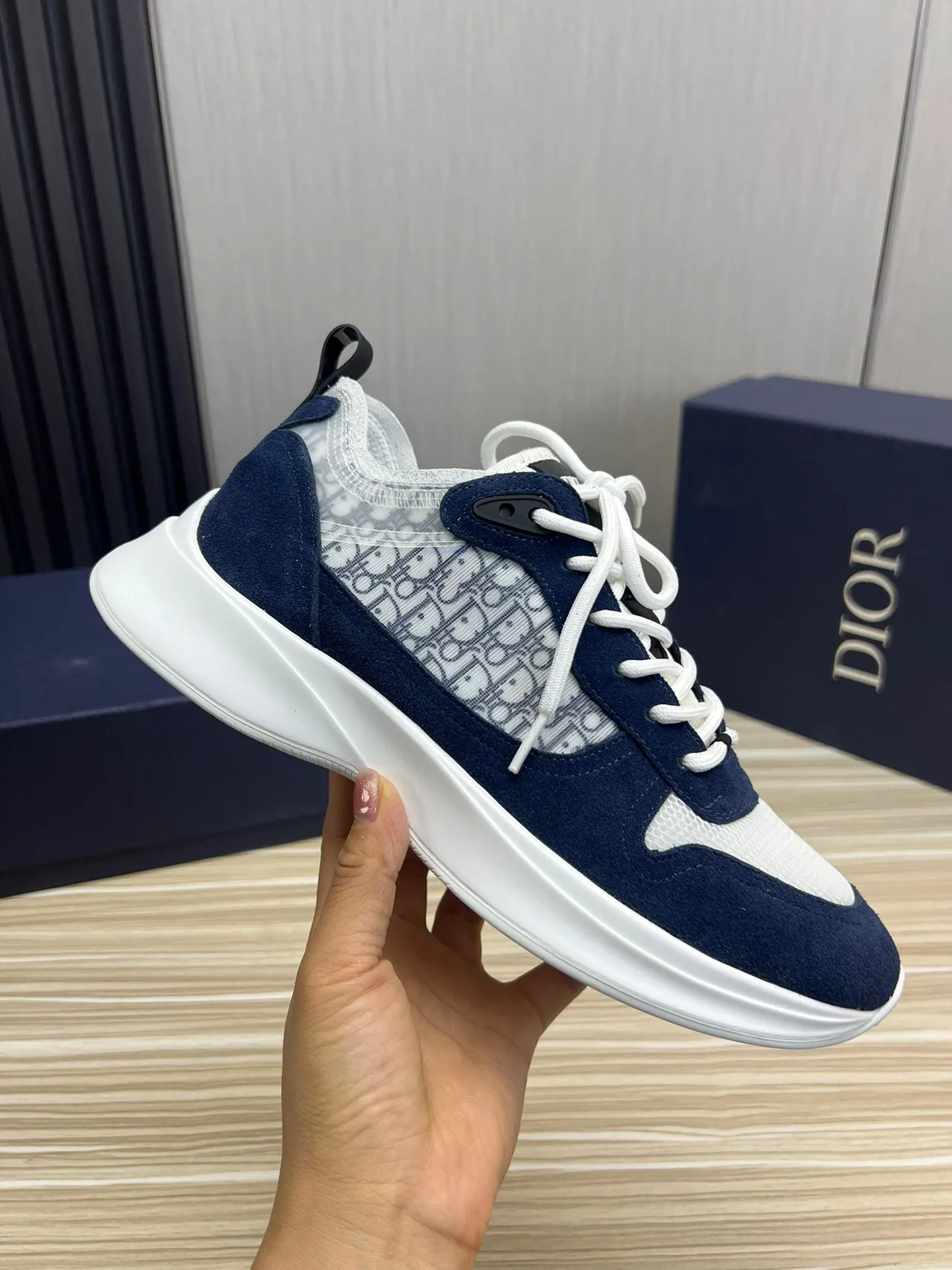 Dior Navy White Chunky Platform Sole Mixed Suede And Mesh Lifestyle Sneakers 5