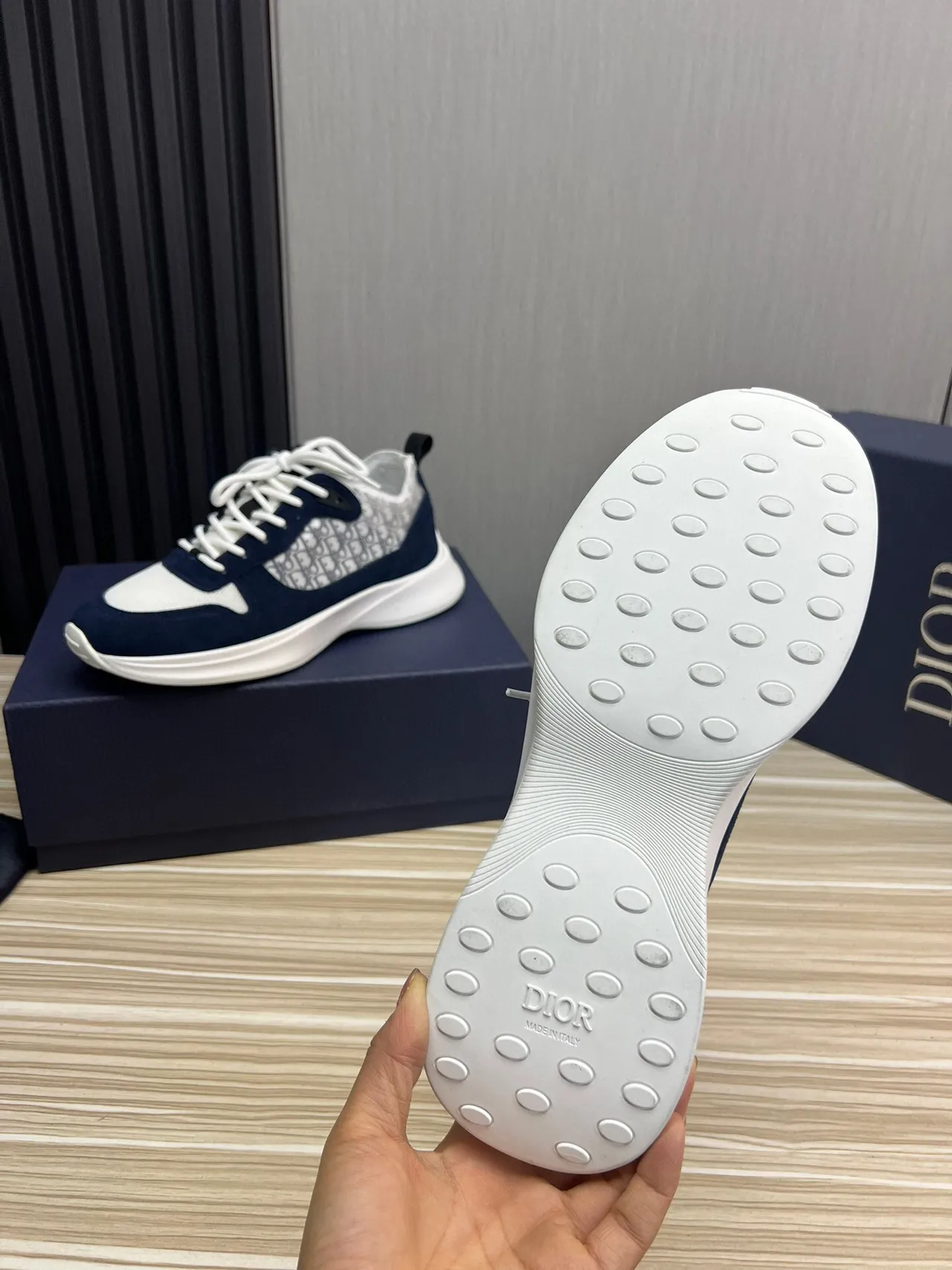 Dior Navy White Chunky Platform Sole Mixed Suede And Mesh Lifestyle Sneakers 7
