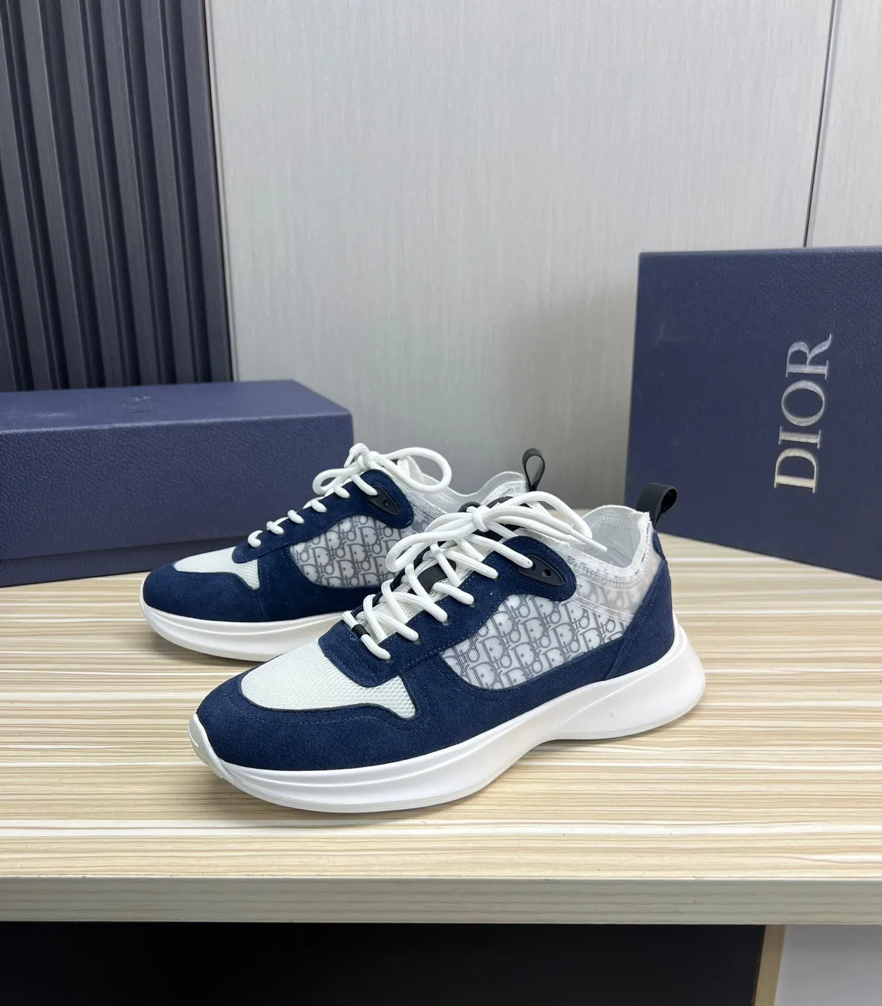 Dior Navy White Chunky Platform Sole Mixed Suede And Mesh Lifestyle Sneakers 8