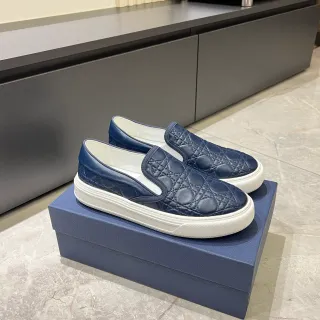 Dior Navy White Quilted Cannage Leather Slip-On Construction Loafer
