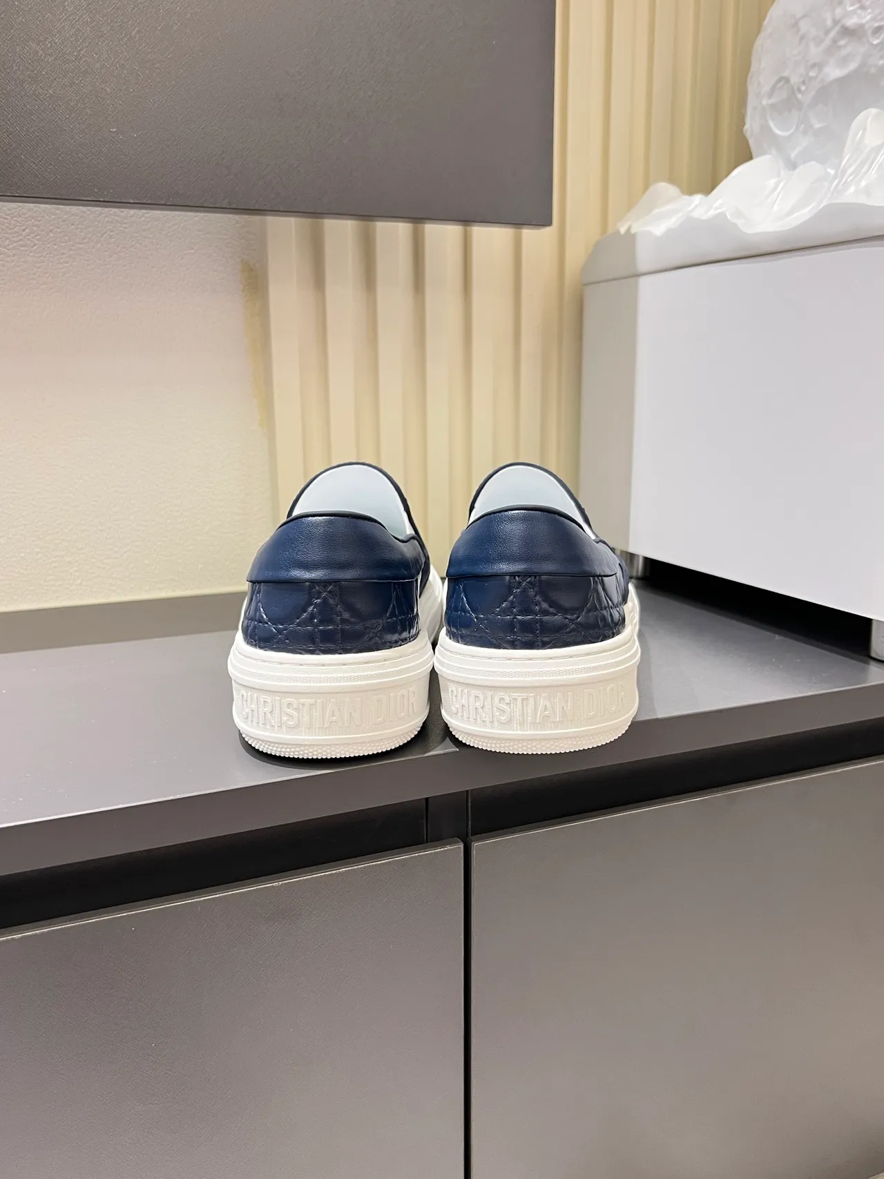 Dior Navy White Quilted Cannage Leather Slip-On Construction Loafer 2