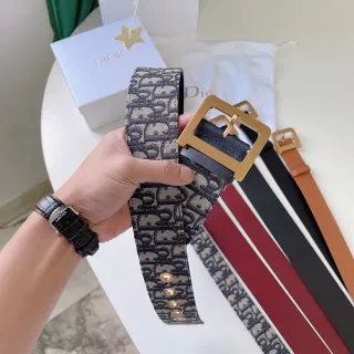 Dior Oblique Monogram Beige and Navy Canvas Belt