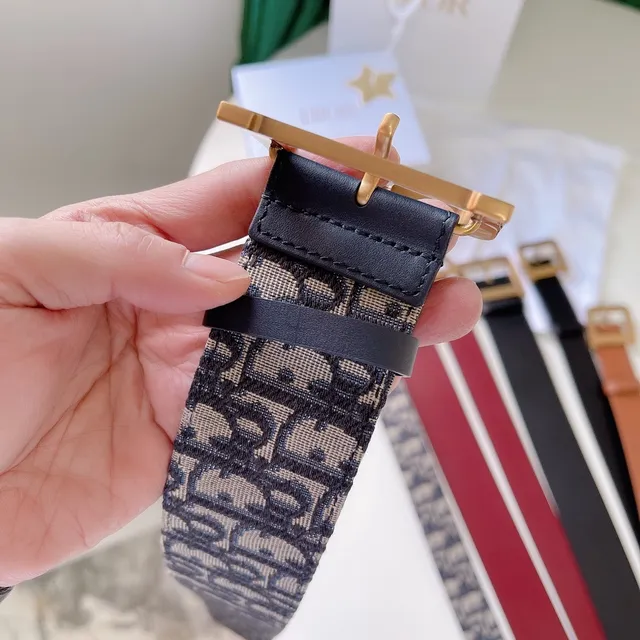 Dior Oblique Monogram حزام بيج ونافي كانفاس 4