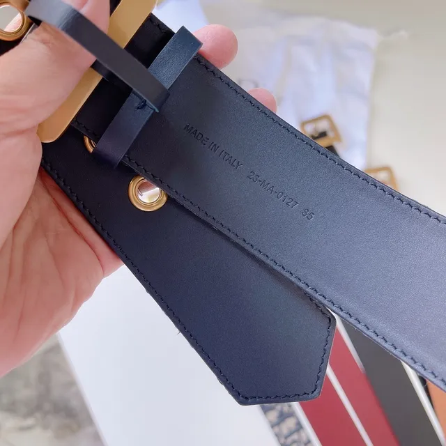 Dior Oblique Monogram حزام بيج ونافي كانفاس 6