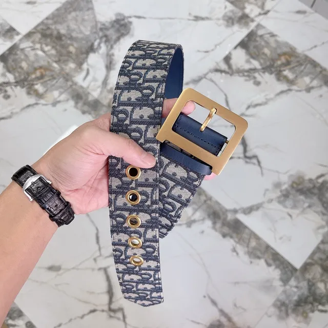 Dior Oblique Monogram حزام بيج ونافي كانفاس 8