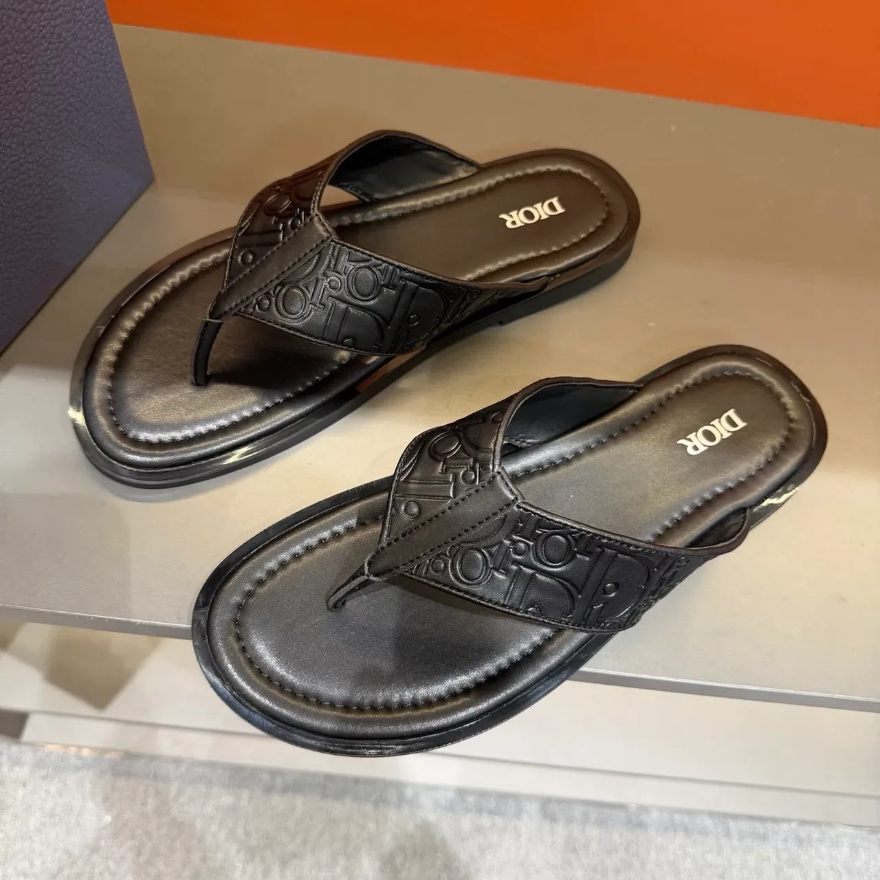 Dior Oblique Monogram Black Embossed Flat Sole Slippers 5