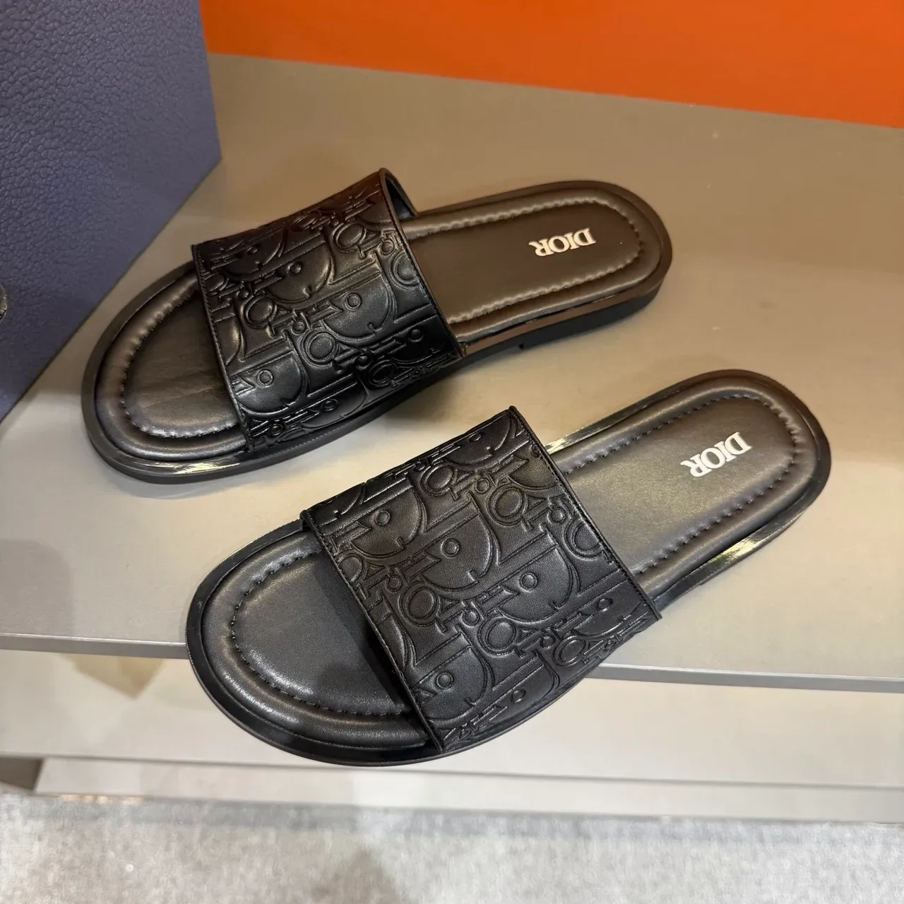 Dior Oblique Monogram Black Embossed Flat Sole Slippers 6