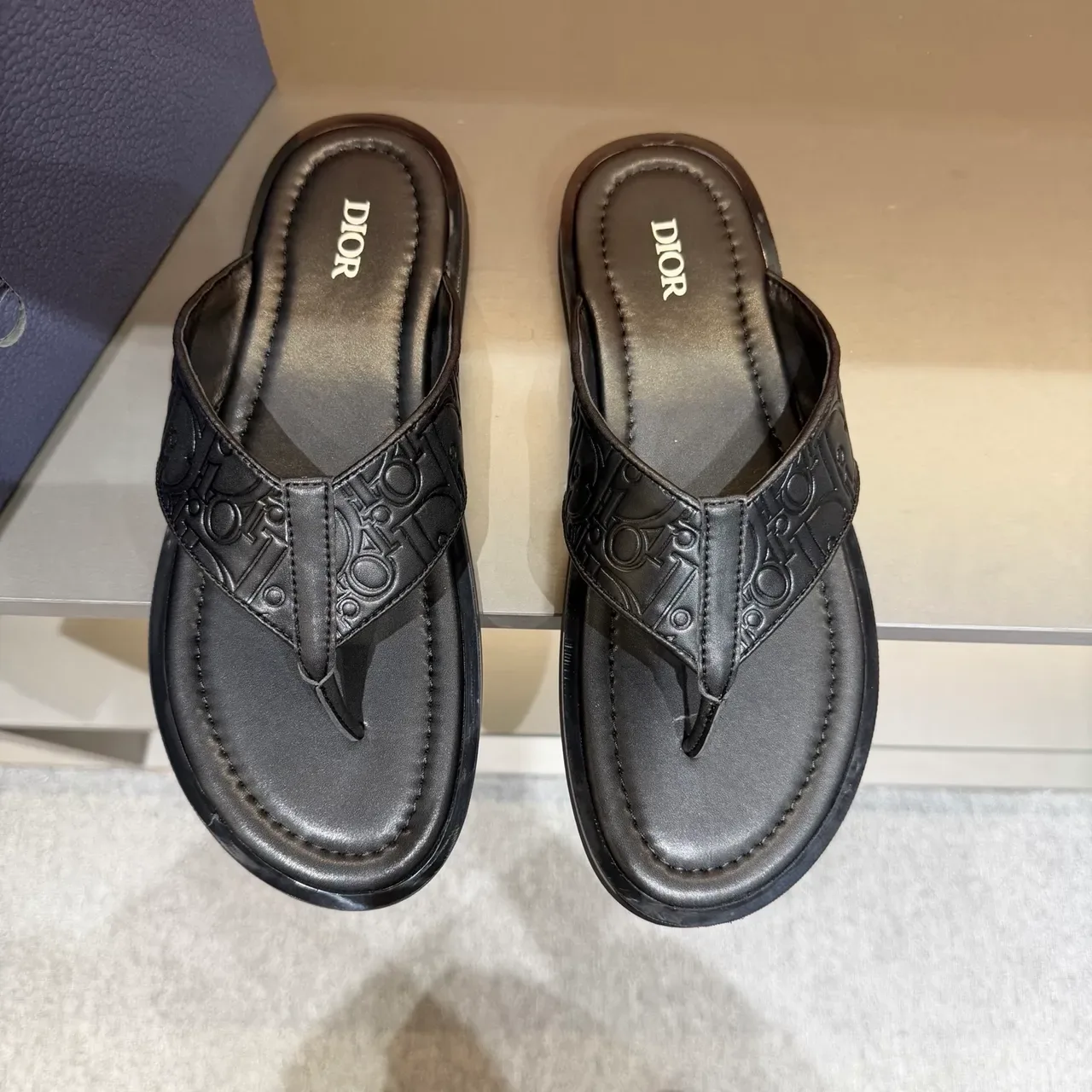 Dior Oblique Monogram Black Embossed Flat Sole Slippers 8