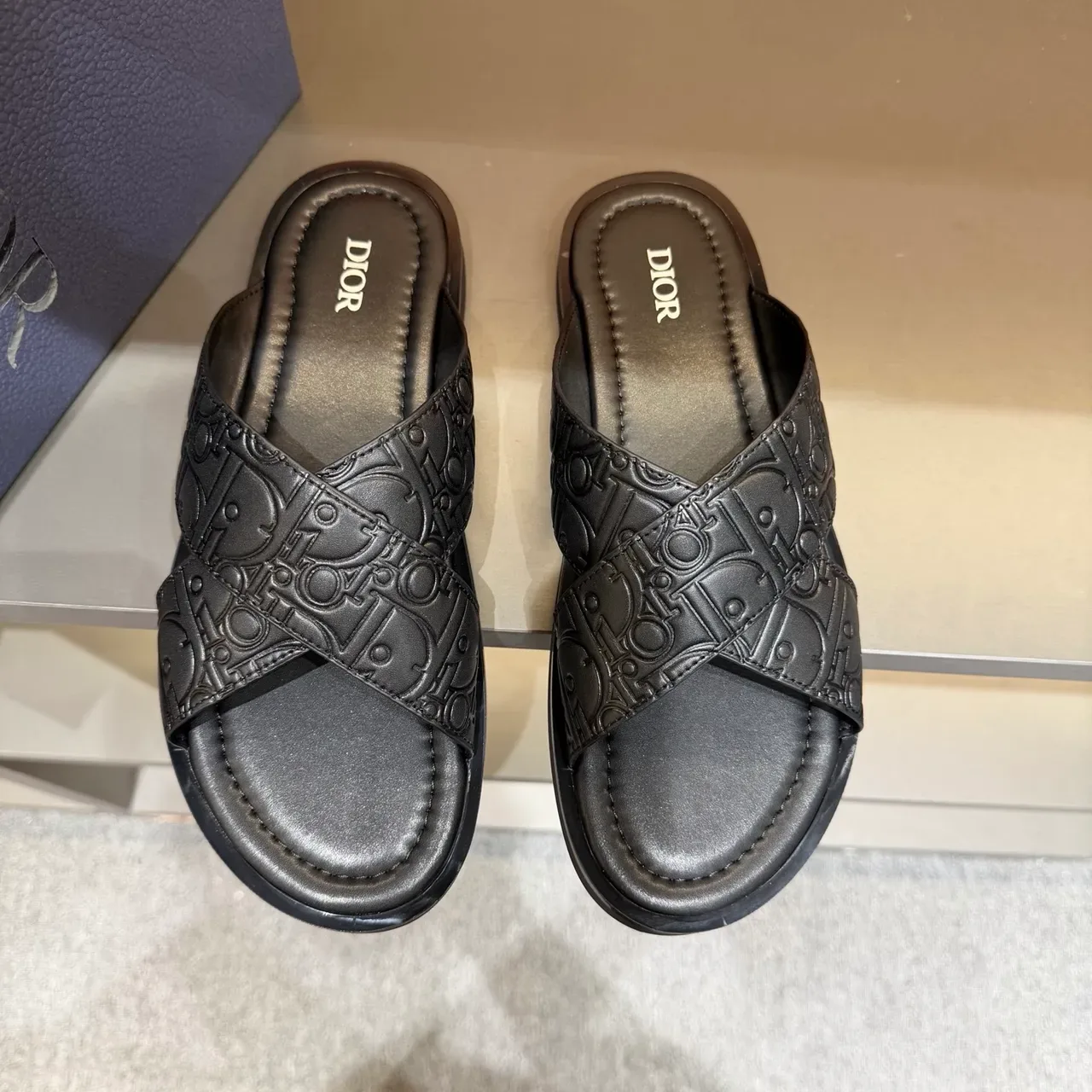 Dior Oblique Monogram Black Embossed Flat Sole Slippers 10