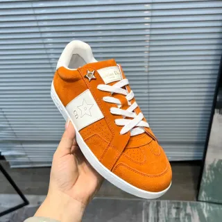 Dior Orange White Suede Upper Star Motif Detailing Lifestyle Sneakers