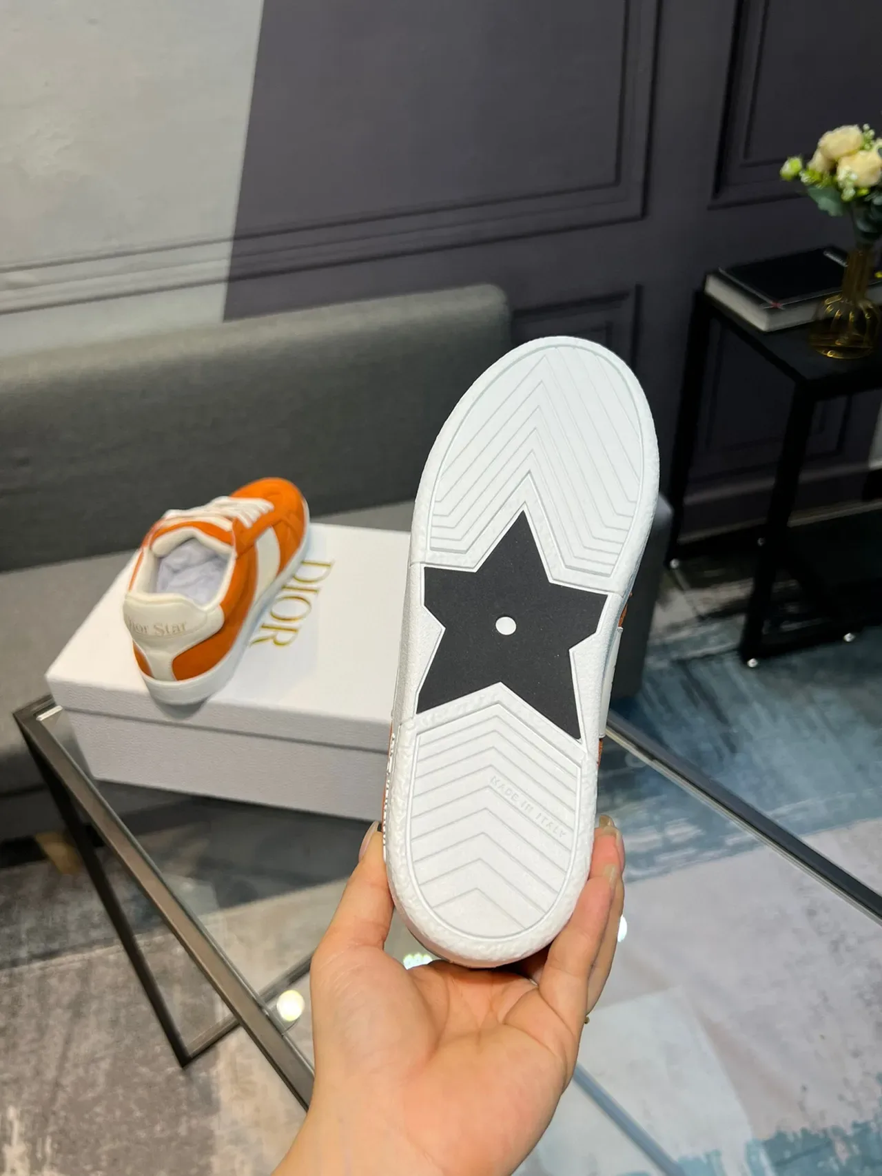 Dior Orange White Suede Upper Star Motif Detailing Lifestyle Sneakers 6