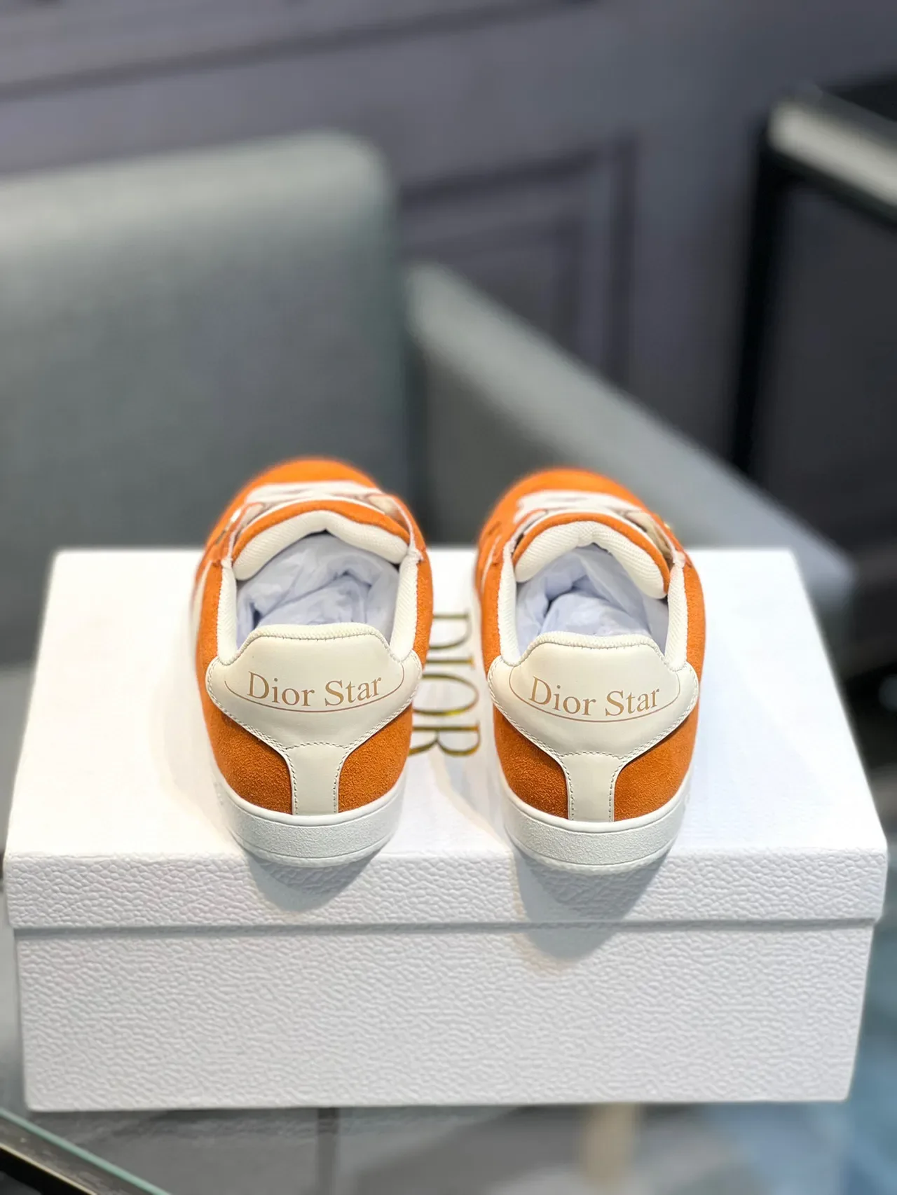 Dior Orange White Suede Upper Star Motif Detailing Lifestyle Sneakers 7