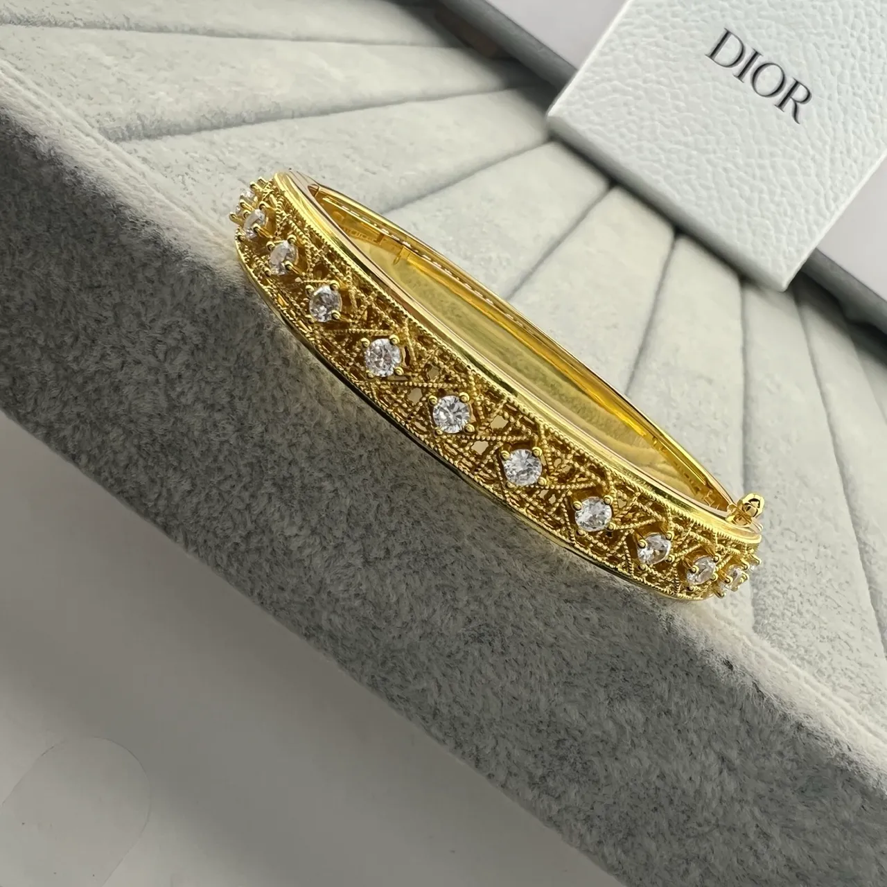 Dior Ornate Lattice Pavé Crystal Bangle Bracelets 5