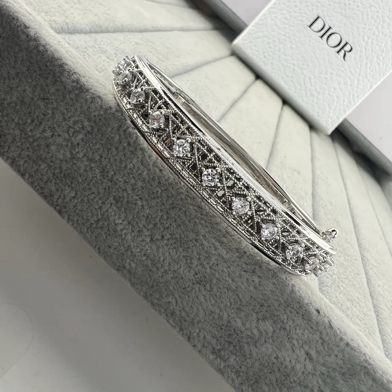 Dior Ornate Lattice Pavé Crystal Bangle Bracelets 6