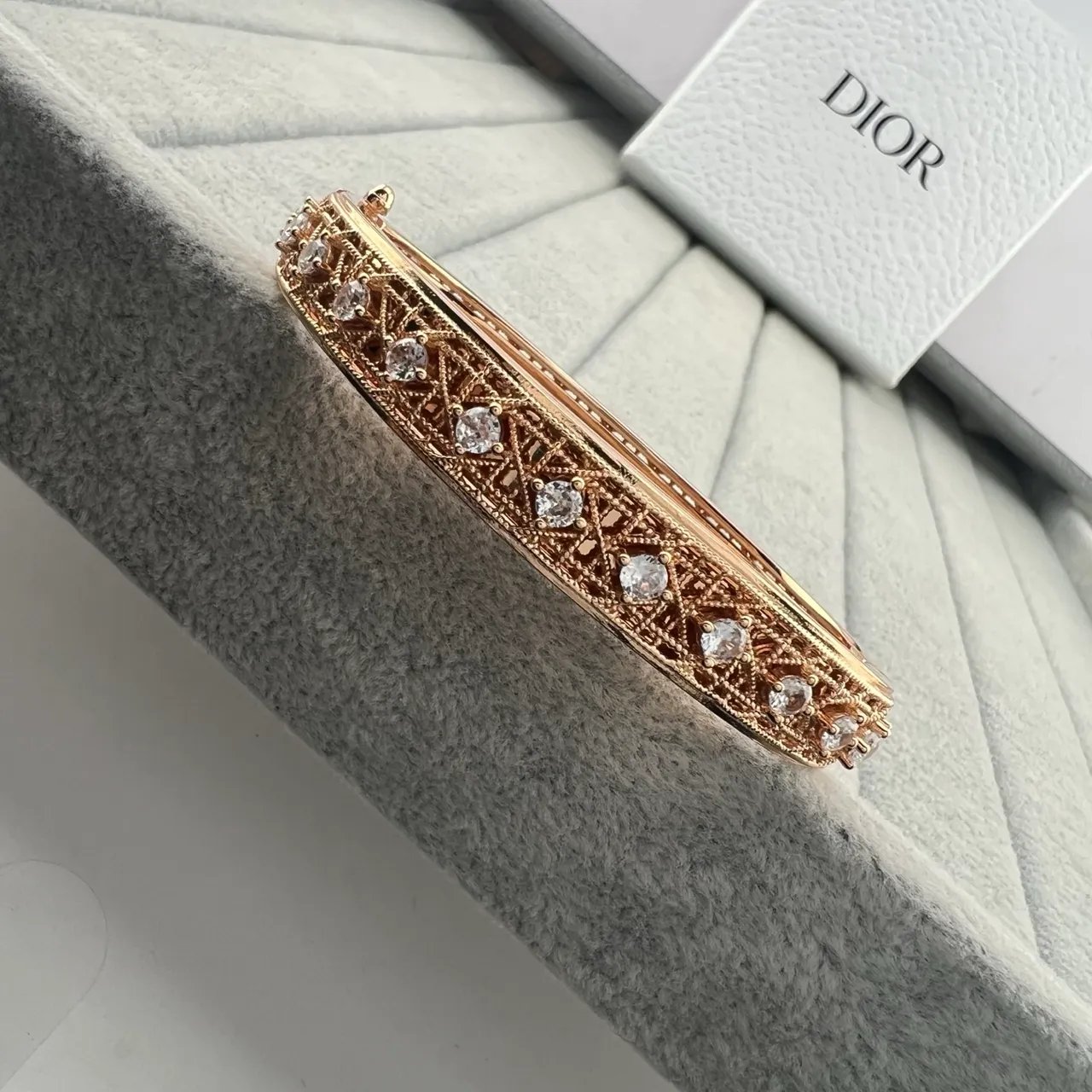 Dior Ornate Lattice Pavé Crystal Bangle Bracelets 7