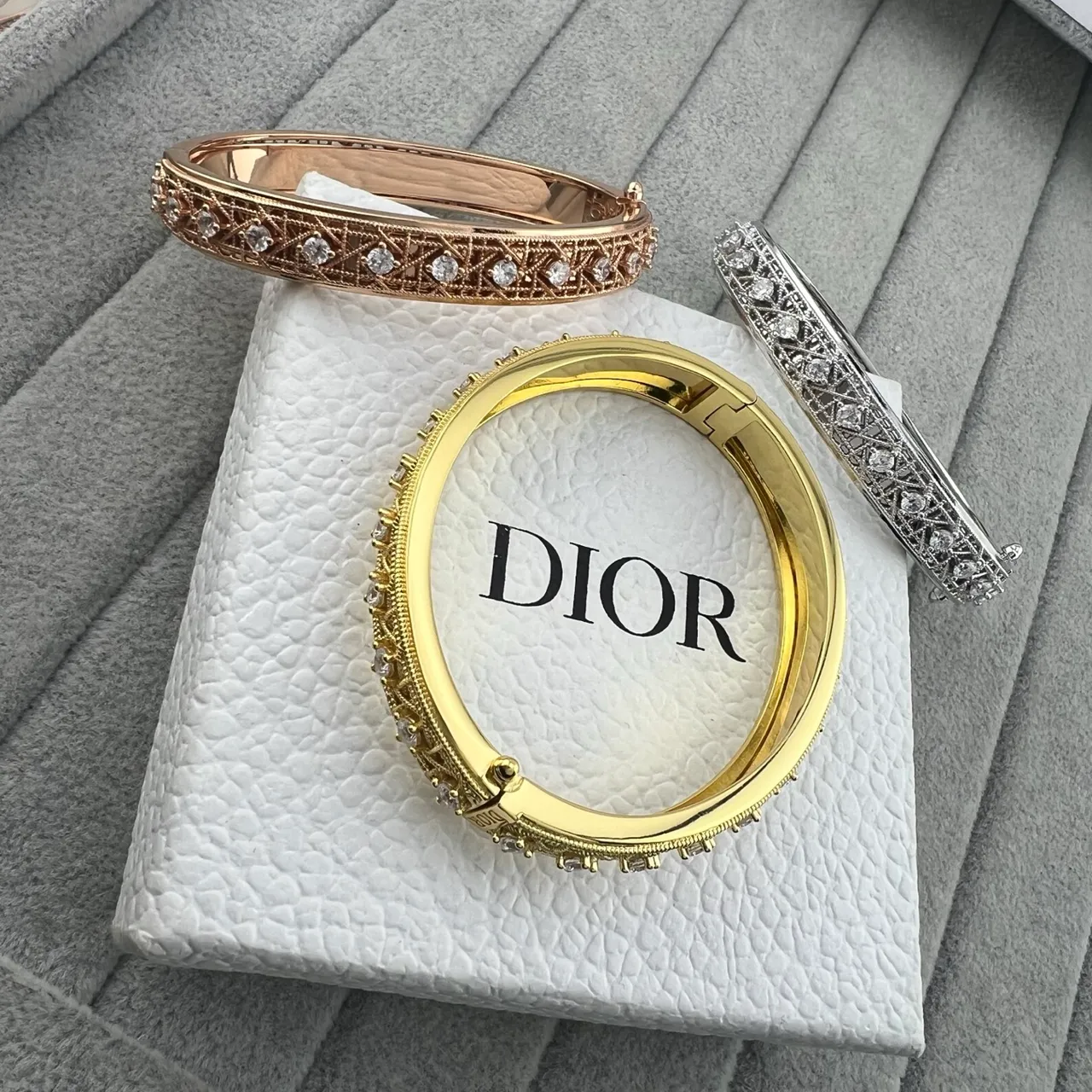 Dior Ornate Lattice Pavé Crystal Bangle Bracelets 10