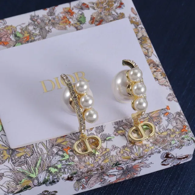 Dior Pearl and Crystal D-Logo Earrings 2