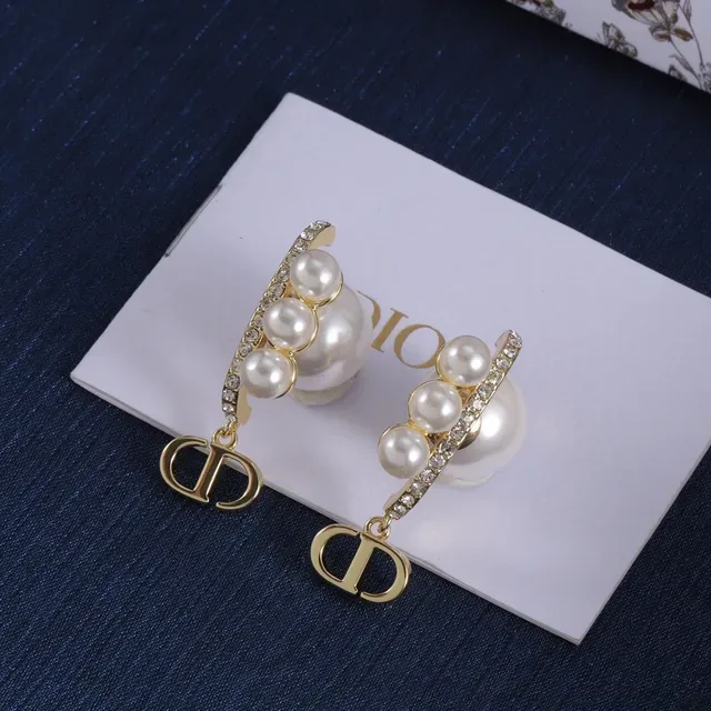 Dior Pearl and Crystal D-Logo Earrings 6