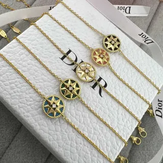Dior Rose des Vents Bracelet Chaîne Multicolore Dorée Émail Charme Circulaire