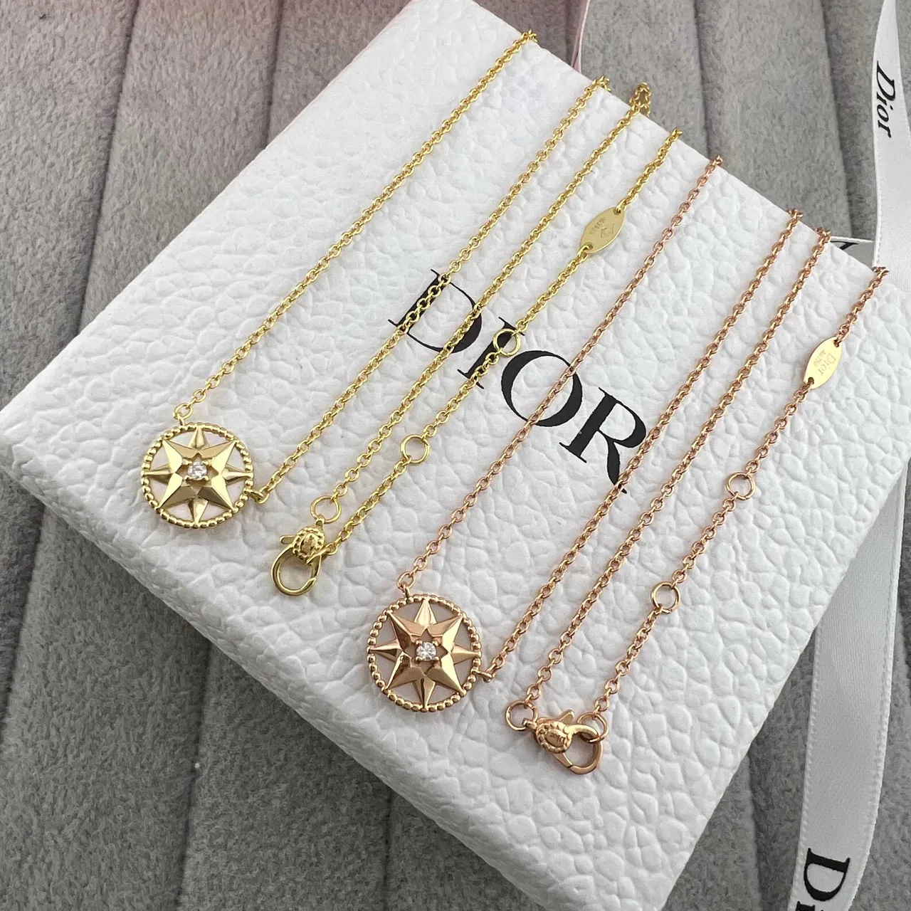 Dior Rose des Vents Gold Multicolor Chain Circular Star Pendant Necklace 3